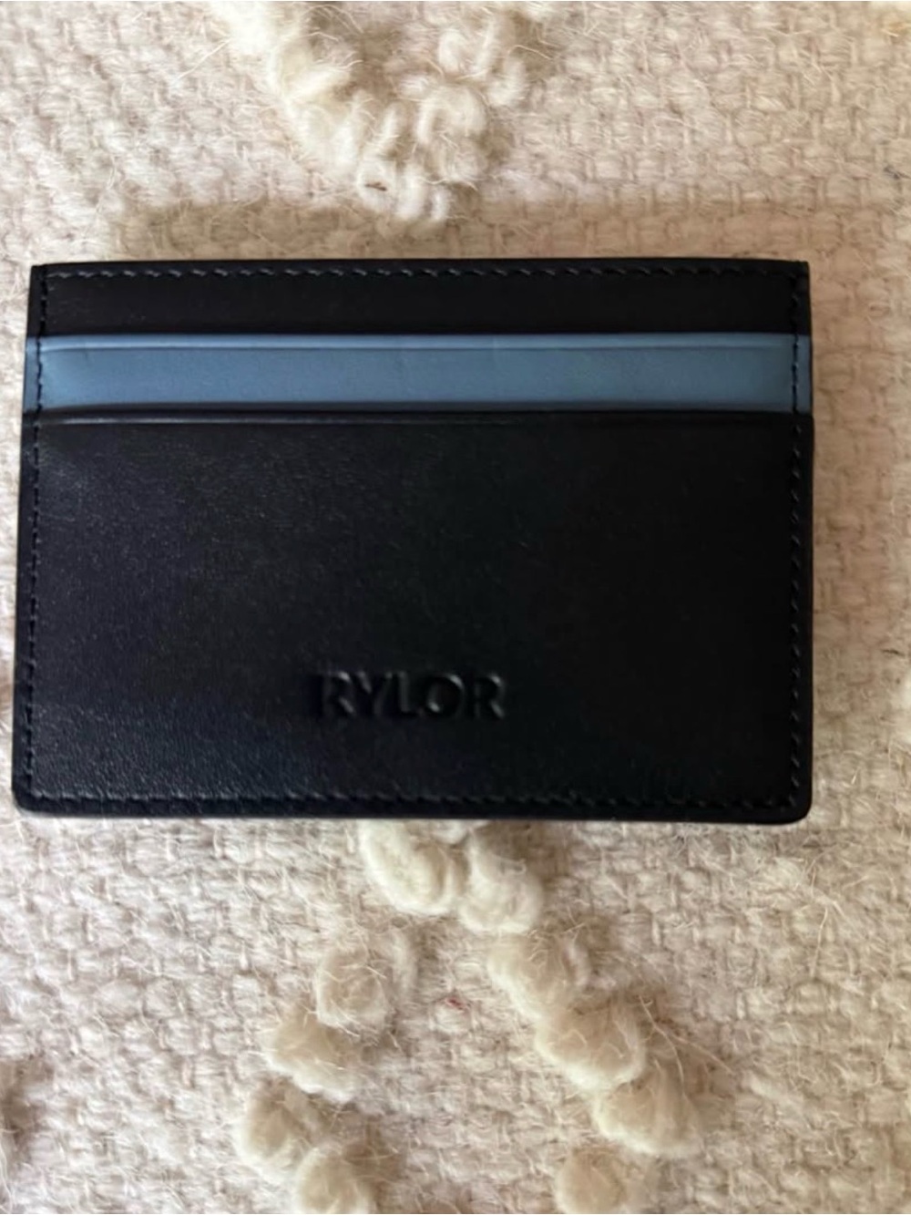 Rylor Black Leather Card & Key Sleeve with Light Blue Accent